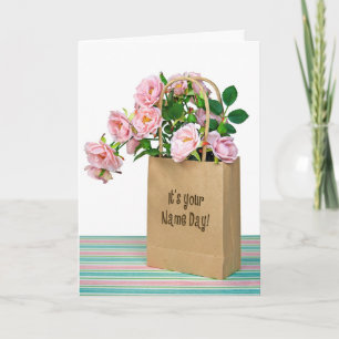 Pink Roses for Name Day Card