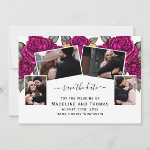 Pink Roses Four Photo Flat Save The Date Card