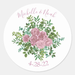 Pink Roses Garden Spring Wedding Classic Round Sticker