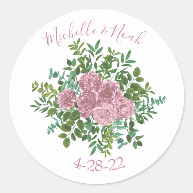 Pink Roses Garden Spring Wedding Classic Round Sticker (Front)