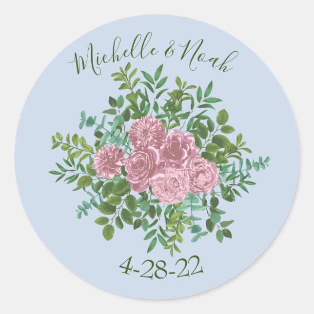 Pink Roses Garden Spring Wedding Classic Round Sticker (Front)