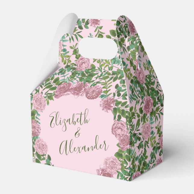 Pink Roses Garden Spring Wedding Favour Box (Front Side)