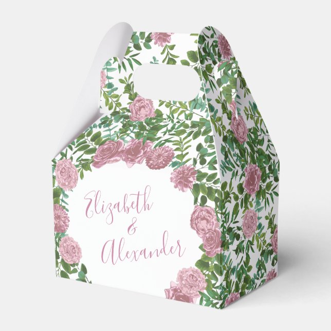 Pink Roses Garden Spring Wedding Favour Box (Front Side)