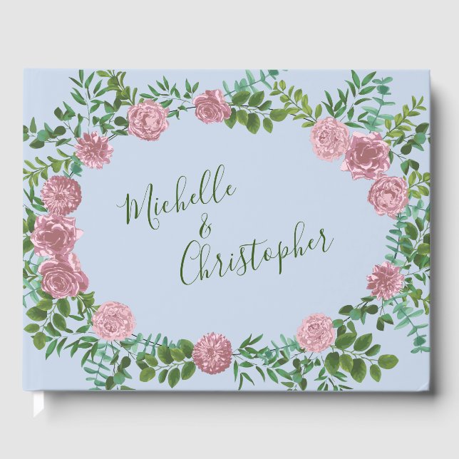 Pink Roses Garden Spring Wedding Guest Book (Front)