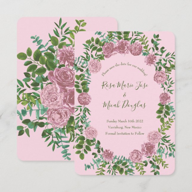 Pink Roses Garden Spring Wedding Invitation (Front/Back)