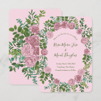 Pink Roses Garden Spring Wedding Invitation