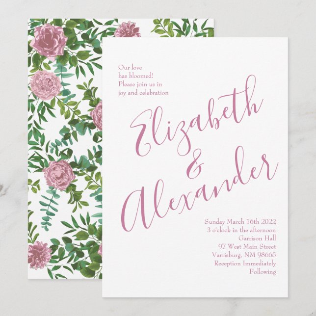 Pink Roses Garden Spring Wedding Invitation (Front/Back)