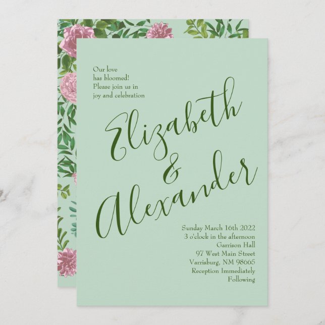 Pink Roses Garden Spring Wedding Invitation (Front/Back)