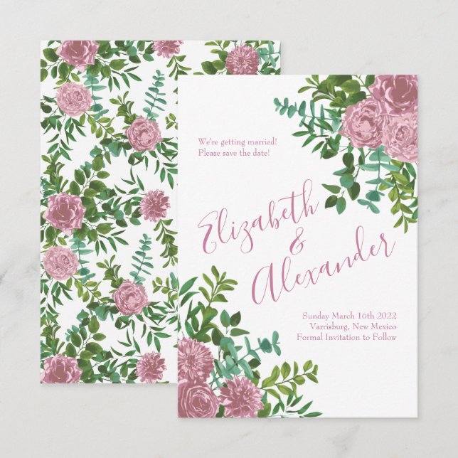 Pink Roses Garden Spring Wedding Invitation (Front/Back)