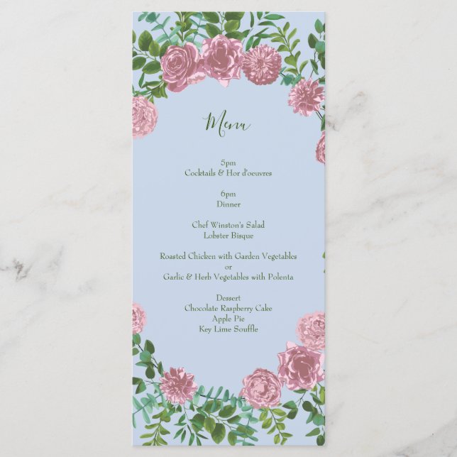Pink Roses Garden Spring Wedding Menu (Front)