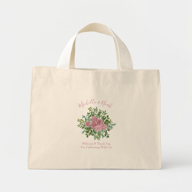 Pink Roses Garden Spring Wedding Mini Tote Bag (Front)