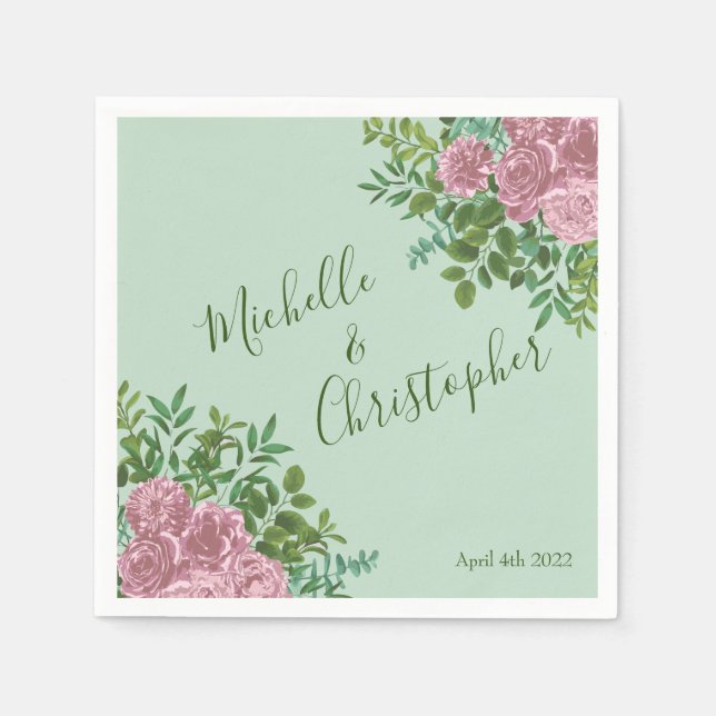 Pink Roses Garden Spring Wedding Napkin (Front)