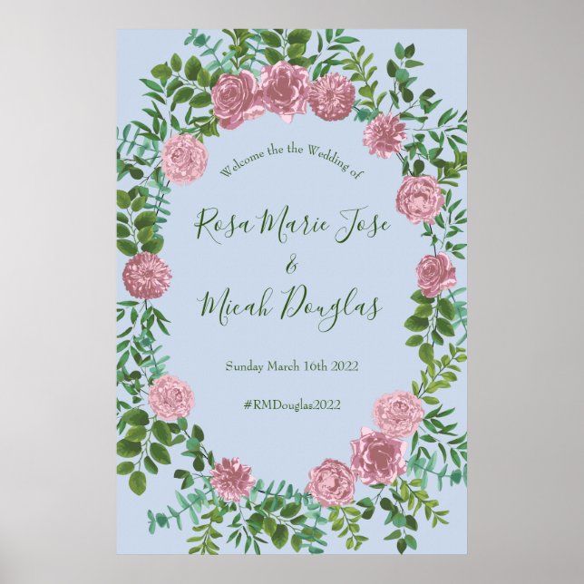 Pink Roses Garden Spring Wedding Poster (Front)