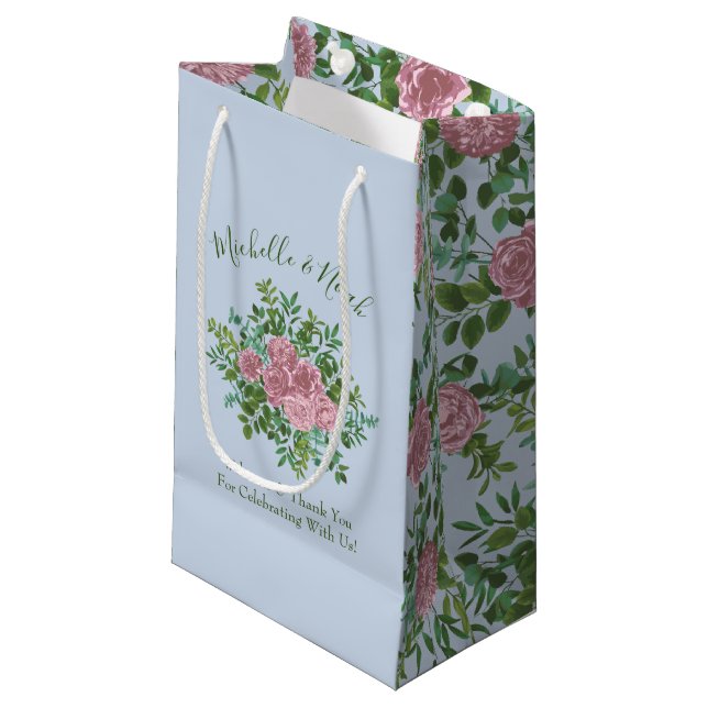 Pink Roses Garden Spring Wedding Small Gift Bag (Front Angled)