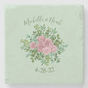 Pink Roses Garden Spring Wedding Stone Coaster