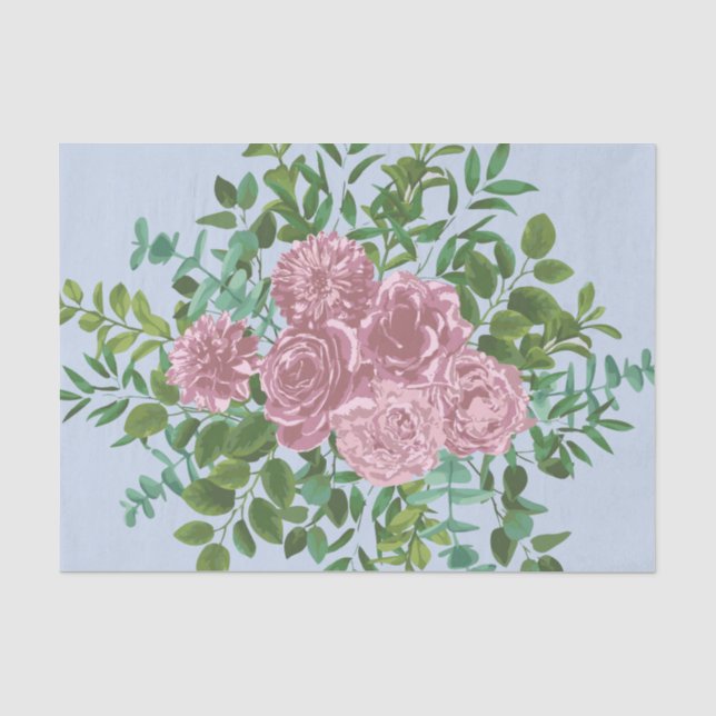 Pink Roses Garden Spring Wedding Tissue Paper (Front)