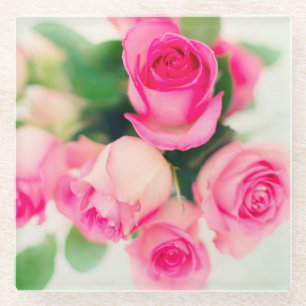 Pink Roses Glass Coaster