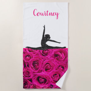 Pink Roses Glitter Gymnast Beach Towel