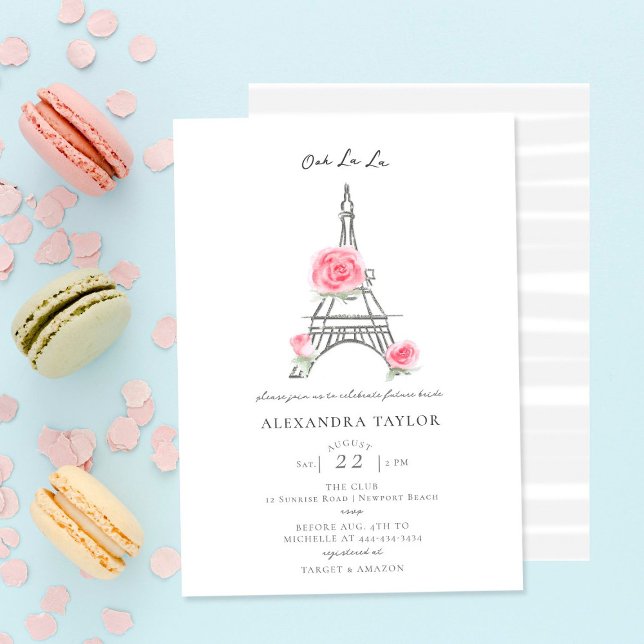 Pink Roses Glitter Paris Elegant Bridal Shower Invitation (Creator Uploaded)