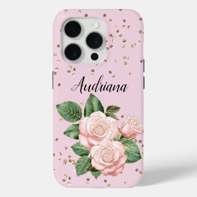 Pink Roses Gold Confetti Case-Mate iPhone Case (Back)