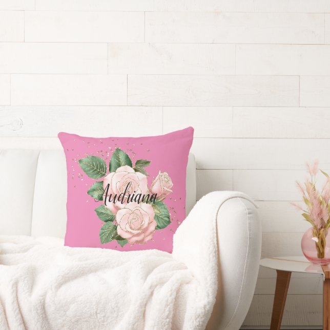 Pink Roses Gold Confetti Cushion (Couch)