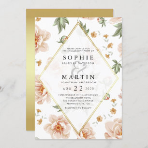 Pink Roses & Gold Elegant Floral Engagement Party Invitation