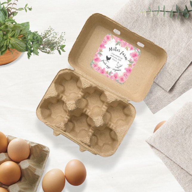 Pink Roses Gold Leaves Farmhouse Egg Carton Square Sticker (Creator Uploaded)