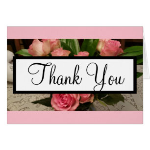 Pink Roses Gold Monogram Wedding Thank You PHOTO