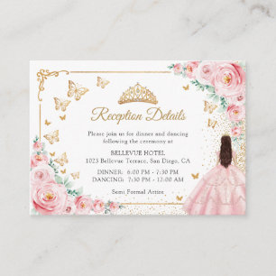 Pink Roses Gold Quinceanera Reception Details Enclosure Card