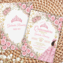 Pink Roses Golden Butterfly Western Quinceañera