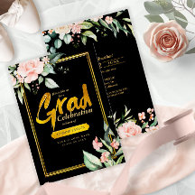 Pink Roses Grad Foil Gold/Black ID894