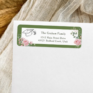 Pink Roses Graduate Cap Graduation Return Address