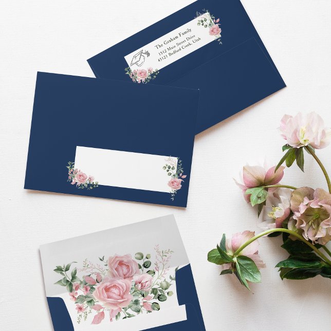 Pink Roses Graduate Cap Graduation Return Address Envelope (Creator Uploaded)