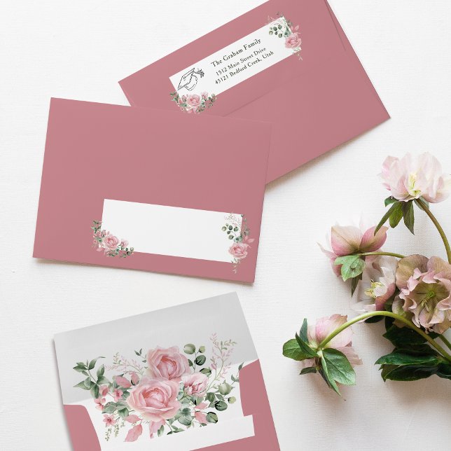 Pink Roses Graduate Cap Graduation Return Address Envelope (Creator Uploaded)