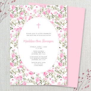 Pink Roses Grandmillenial girl baptism invitation
