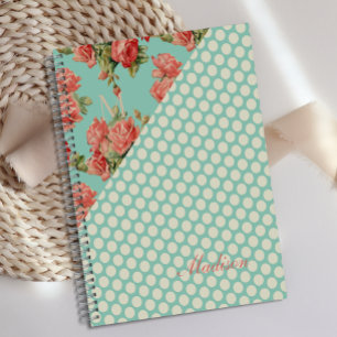 Pink Roses Green Dots Girly Trendy Monogram Planner