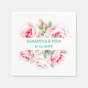 Pink Roses & Green Foliage Wedding Personalized Napkin