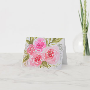 Pink roses green leaves - folded blank- all occas card