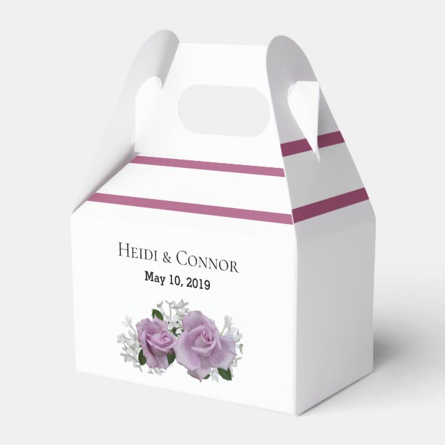 Pink Roses Green Leaves Wedding Favour Box (Front Side)