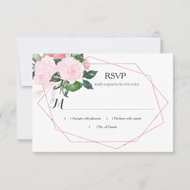 Pink Roses Greenery Geometric RSVP (Front)