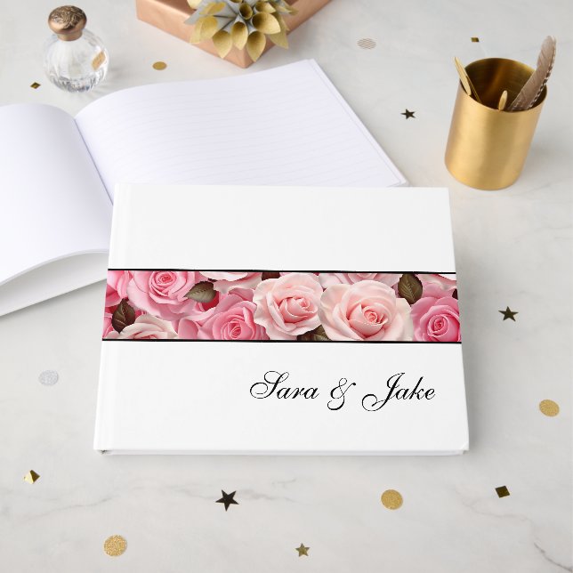 Pink Roses Guest Book (Front Open)