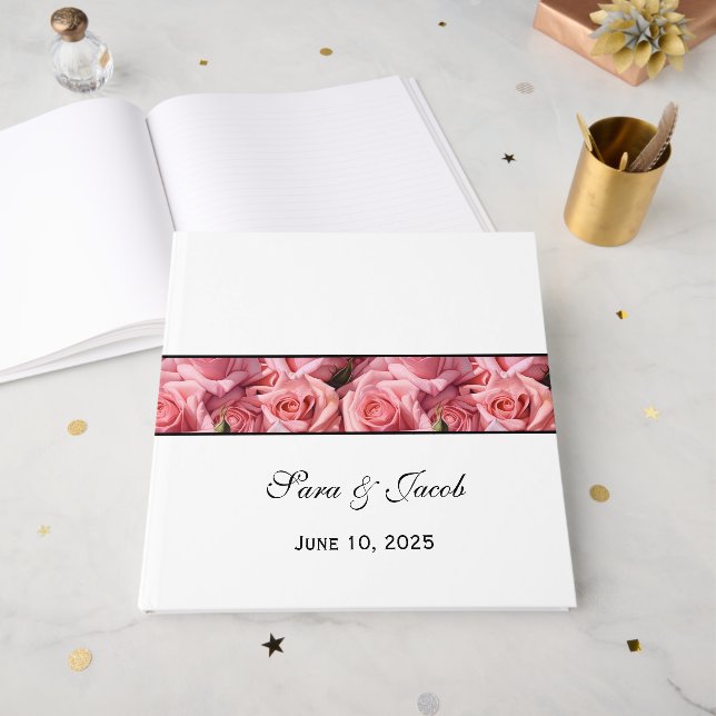 Pink Roses Guest Book (Front Open)