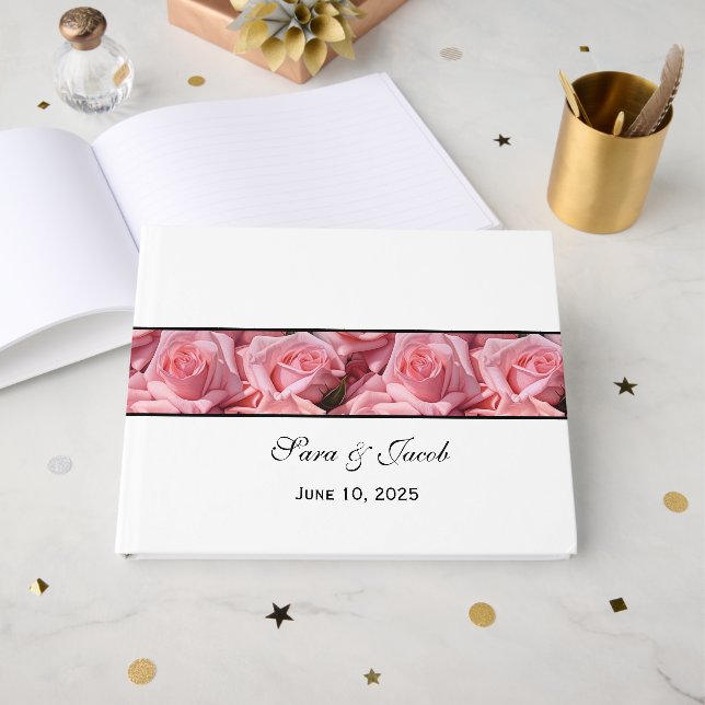 Pink Roses Guest Book (Front Open)