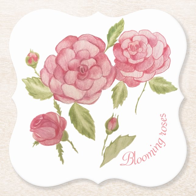 Pink roses hand drawing pencil T-Shirt Cushion Tri Paper Coaster (Front)
