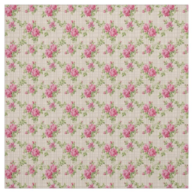 Pink Roses Hand Painted Fabric (Swatch)