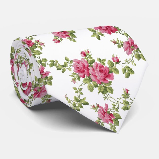 Pink Roses Hand Painted Tie (Rolled)