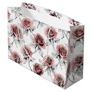 Pink Roses Illustration Style Valentine's Day Large Gift Bag