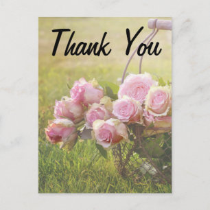 Pink Roses In A Basket Wedding Thank You Postcard