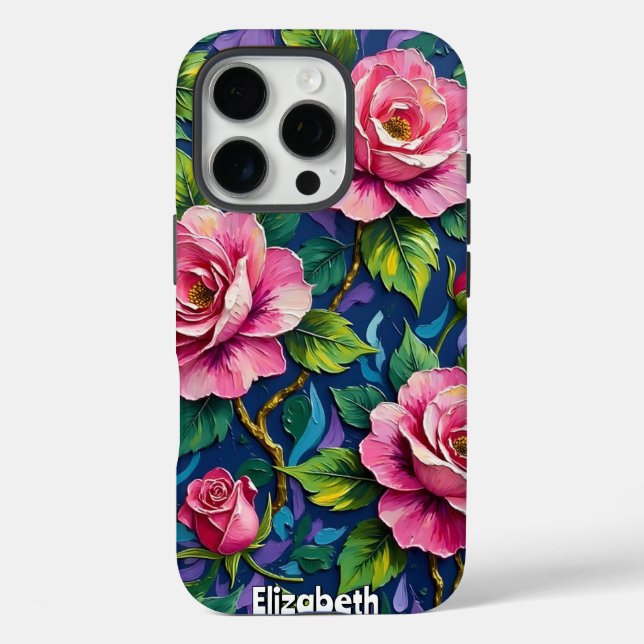 Pink Roses in a Moody Blue Garden Case-Mate iPhone Case (Back)