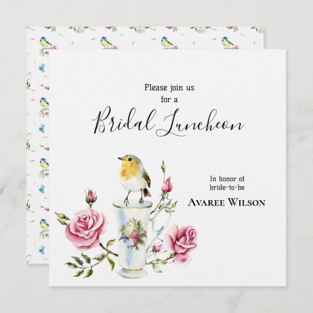 Pink Roses In A Teacup Bridal Shower Invitation (Front/Back)